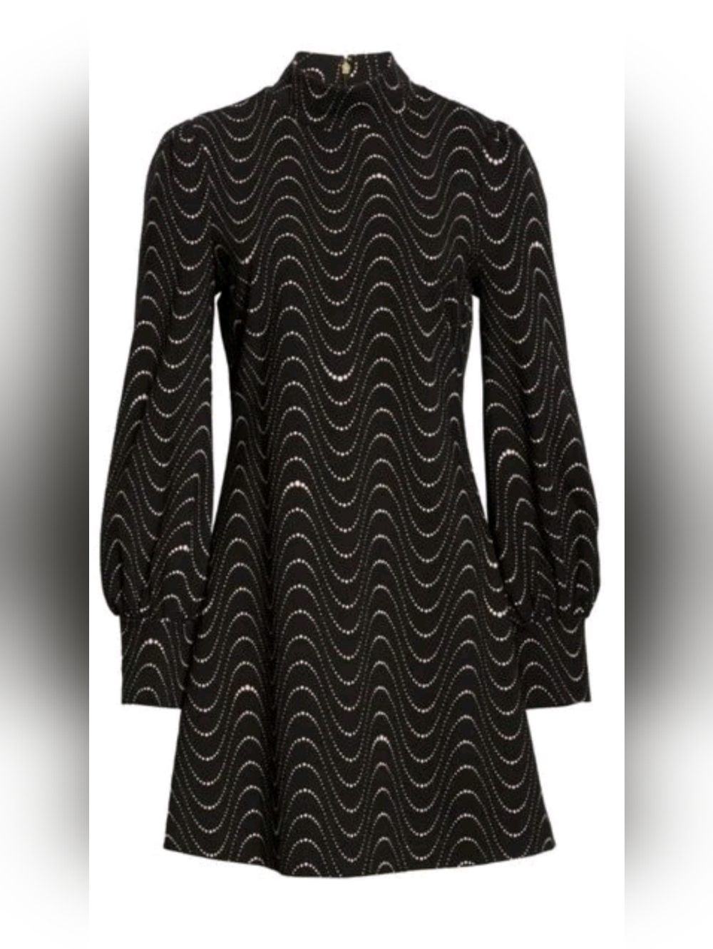 Kate Spade Wavy Dot Ponte Dress Black Pale Pink Bishop Sleeve Mini Size XXS